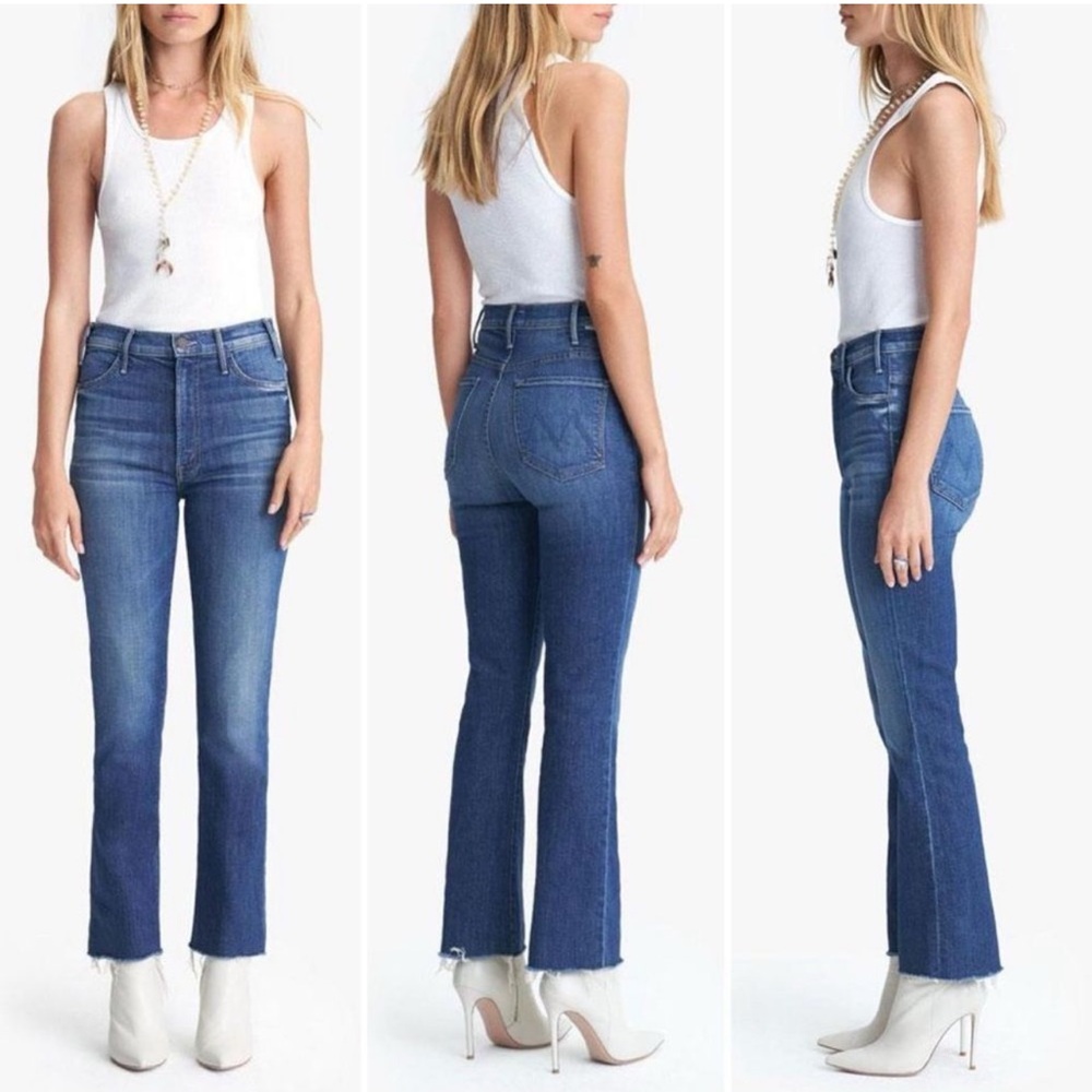 Mother Denim Hustler Ankle Fray Bootcut Jeans Right of Passage Medium Wash 29